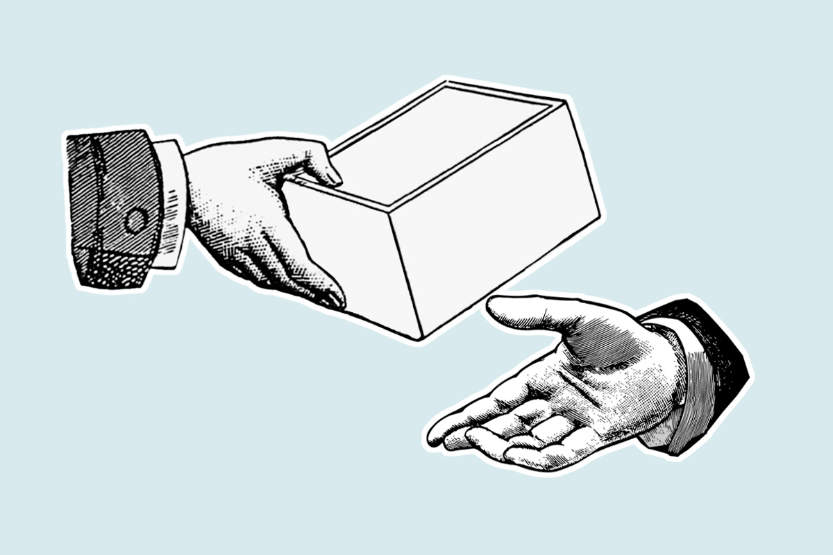 överlämning av en låda. Illustration.