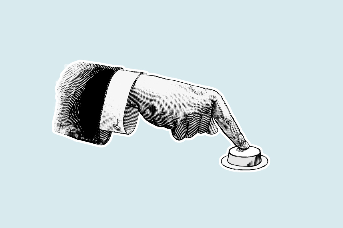 hand som trycker på en knapp. Illustration. 