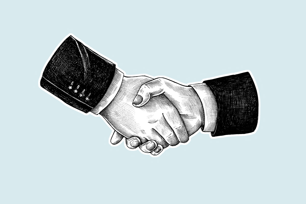 handskakning. Illustration. 